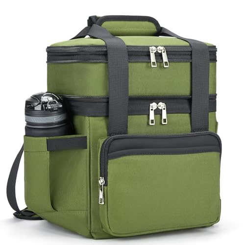 holuxer Insulated Lunch Bag & Lunch Box for Men - Double Deck Reusable Lunch Bag for Women Tote Cooler Bag Leakproof Soft Expandable - Large Lunchbox for Work/Adult/Picnic/Outdoor (Green，15L) - color: Forest Green, size: 15L