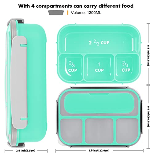 Bento Box for Kids 1300ML with 4 Compartment & Food Picks Cake Cups, Green | Lunch Box Containers for Adults/Kids/Toddler, Leak-Proof, Microwave/Dishwasher/Refrigerator Safe, BPA Free - color: Green