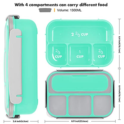 Bento Box for Kids 1300ML with 4 Compartment & Food Picks Cake Cups, Green | Lunch Box Containers for Adults/Kids/Toddler, Leak-Proof, Microwave/Dishwasher/Refrigerator Safe, BPA Free - color: Green