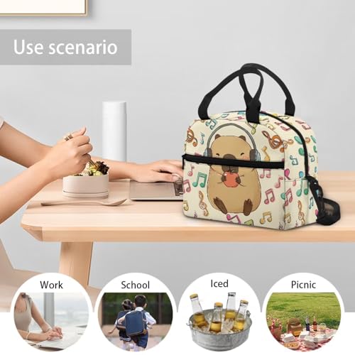 Capybara Simple Modern Lunch Box for Girls 4-6 Note Card Preschool Lunch Box Boys 6-8 One Piece Meal Bag for Kids 8-10 Kindergarten Toddler Children Elementary School Adjustable Strap - color: Note Card Capybara