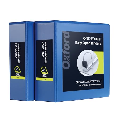 Oxford 3 Ring Binders, Durable Binders for School and Office, 4 Inch, ONE-Touch Easy Open D Rings, View Binder Covers, 4 Interior Pockets, PVC-Free, Holds 880 Sheets, Blue, 2 Pack (79922) - color: Blue