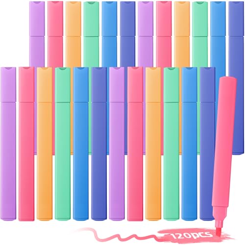 Marspark 120 Pcs Highlighters Bulk Chisel Tip Aesthetic 6 Assorted Colors No Bleed Cute Soft Bohemian Color Marker Pens for Journal Planner Notes School Study Office Supplies (Candy Color) - color: Candy Colors