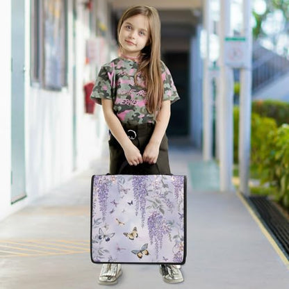 Purple Butterflies and Lavender Zipper Binder 3 Ring 1.5 Inch School Binder Organizer with Shoulder Strap Handle File Folder Pockets Large Capacity Students Girl Boy Men Office Work - color: Purple Butterflies and Lavender