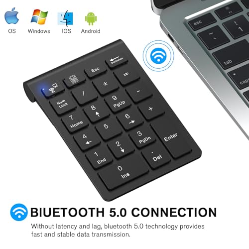 cimetech BT Number Pad, Wireless Numeric Keypad Numpad, 22 Keys Portable Mini Financial Accounting Keyboard for Laptop Notebook, Desktop, Surface Pro, PC - color: BT-Black
