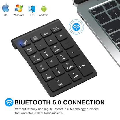 cimetech BT Number Pad, Wireless Numeric Keypad Numpad, 22 Keys Portable Mini Financial Accounting Keyboard for Laptop Notebook, Desktop, Surface Pro, PC - color: BT-Black