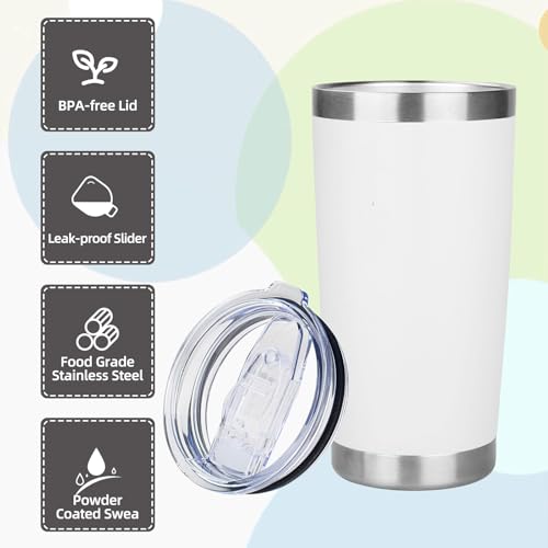 20oz Tumbler with Lid Stainless Steel Insulated Tumblers Travel Coffee Tumbler Bulk Double Wall Vacuum Insulated Water Cup Gifts for Christmas Women Men Her Him Home Office(White, 4pack) - color: White 4