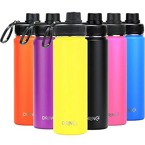 DRINCO Stainless Steel Water Bottle Spout Lid Vacuum Insulated Double Wall Water Bottle Wide Mouth (40oz 32oz 22oz 18oz 14oz) Leak Proof Keeps Cold or Hot (22 oz, 22oz Illuminating Yellow) - color: 22oz Illuminating Yellow, size: 22 Ounces