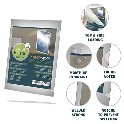 Performore 12 Pack of Clear Project Pocket Sleeves, 9" X 14.5" Legal Size Transparent Plastic Folder Protectors for Documents, Files and Papers, Premium Quality
