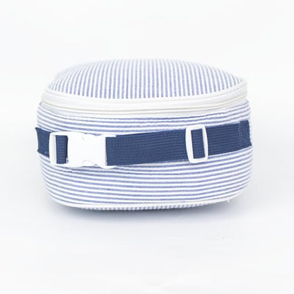 MT WORLD Personalized Lunch Bag Tote Custom Embroidery Name Reusable Seersucker Stripe Pattern Insulated Lunch Box - color: Blue