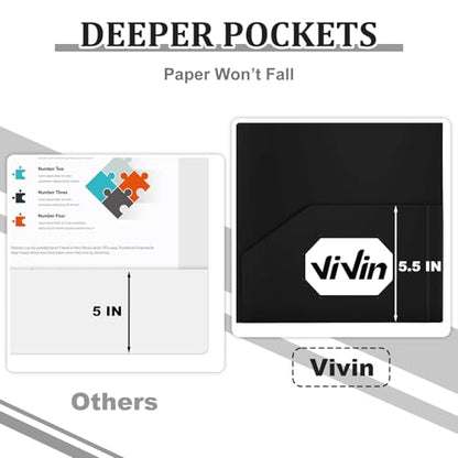 ViVin 60-Pack Black Plastic Folders with Pockets, 8.5 x 11 Inch Letter Size, Modern Style, 2 Pocket Folders for School, Home, Office - color: Black, size: 60 PACK