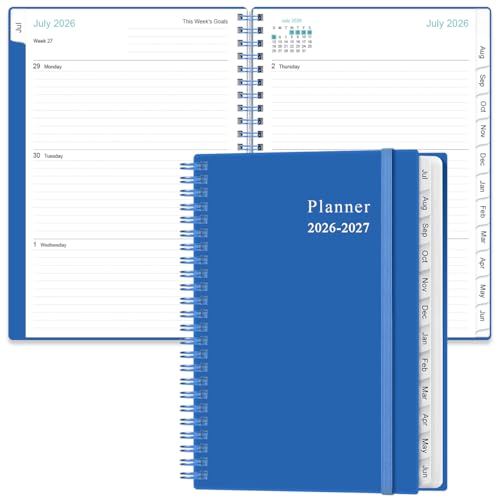 2026-2027 Planner - Planner 2026-2027 from July 2026 - June 2027, Weekly & Monthly Planner Spiral Bound with 12 Monthly Tabs, Inner Pocket, 6.4" x 8.5", Blue-E - color: Blue-E, size: 6.4" x 8.5"