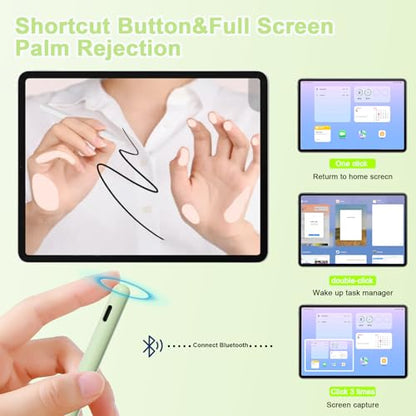 Stylus Pen for iPad, Magnetic Wireless Charging & USB C Fast Charge Pencil Compatible with Apple iPad (A16)11/10/9/8/7/6th Generation, Pro 13"/12.9"/11", Air M3/M2/5/4/3, Mini (A17 Pro)7/6/5 Gen Green - color: Green+6pcs Replacement Nibs