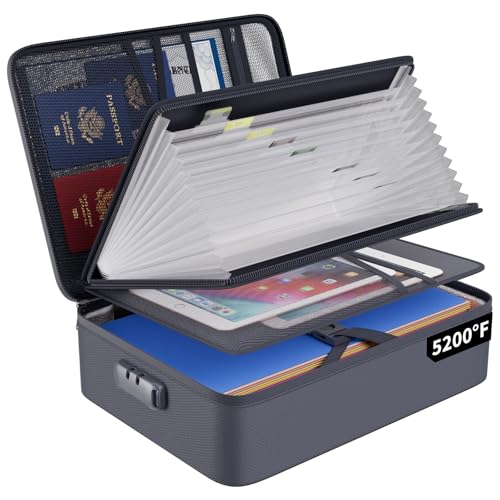 ENGPOW Fireproof Document Organizer Bag with Lock ＆ Accordion File Folder | 5200℉ Multi-Layer File Organizer Box with Lock ,Heat Insulated, Water Resistant, Safe Storage for Home Office Travel, Gray - color: Gray, style: 13 Pockets