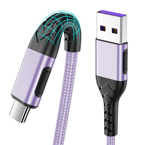 Durcord USB C Charger Cable, 2Pack 10ft Fast Charging USB Type C Cord Cable for Android Phone Pad Laptop, USB A to USB C Type C Charger Cable Compatible with iPhone 15 Pro/Plus/Max-Light Purple - color: Purple, size: 10ft
