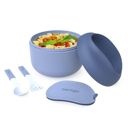 Bentgo Bowl - Insulated Leak-Resistant Bowl with Snack Compartment, Collapsible Utensils and Improved Easy-Grip Design for On-the-Go - Holds Soup, Rice, Cereal & More - BPA-Free, 21.2 oz (Slate) - color: Slate