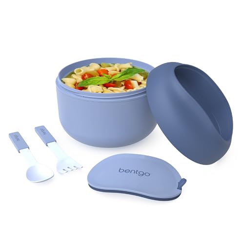 Bentgo Bowl - Insulated Leak-Resistant Bowl with Snack Compartment, Collapsible Utensils and Improved Easy-Grip Design for On-the-Go - Holds Soup, Rice, Cereal & More - BPA-Free, 21.2 oz (Slate) - color: Slate