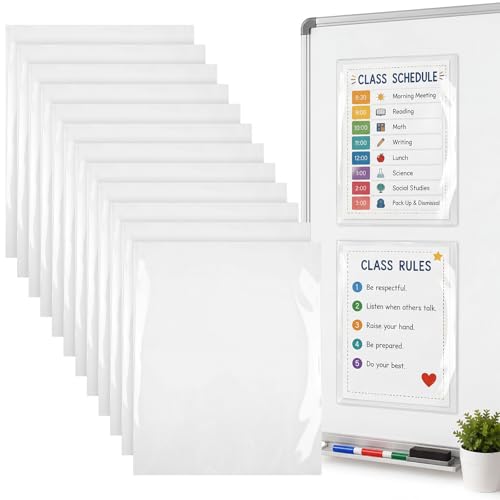 12 Pcs Classroom Magnetic Pockets 11 x 8.5 Inch Clear Whiteboard Magnetic Pouch Wall File Organizer Magnet Paper Holder for Classroom Whiteboard Refrigerator Office Supplies(Transparent) - color: Transparent
