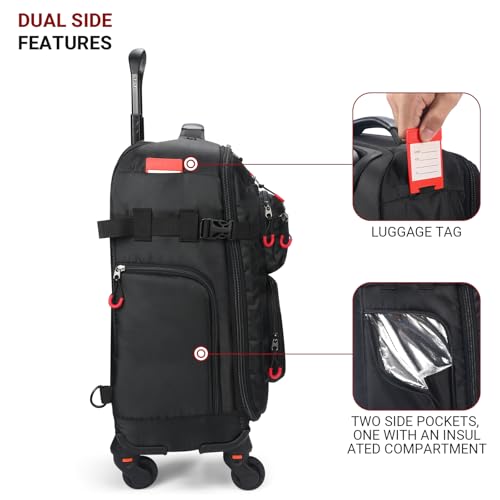 Rolling Backpack with Wheels – Airline Approved Underseat Carry-On Luggage 18x14x8, Water-Resistant Personal Item Bag with 2 Extra Replacement Wheels, Fits 15.6 Inch Laptop, Travel Backpack for Men