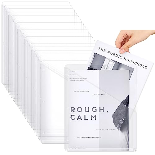 Seajan 48 Pcs Pocket Folders for 3 Ring Binder Clear Plastic Folders Sleeves with 2 Pockets 3 Hole Punch Binder Dividers Poly Slash File Jackets for Office School Document Organizer (White) - color: White