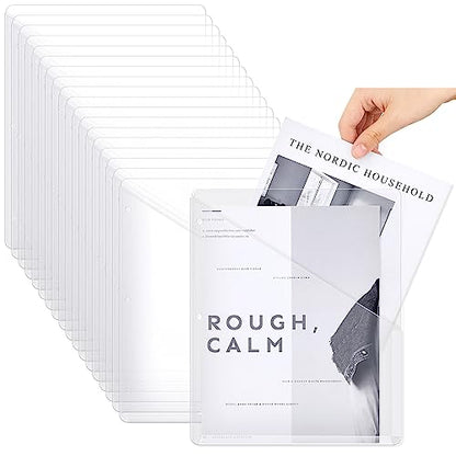 Seajan 48 Pcs Pocket Folders for 3 Ring Binder Clear Plastic Folders Sleeves with 2 Pockets 3 Hole Punch Binder Dividers Poly Slash File Jackets for Office School Document Organizer (White) - color: White