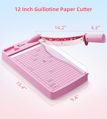 Firbon 12" Guillotine Paper Cutter, Heavy Duty 12-Sheet Capacity Trimmer for Cardstock, Photos, Scrapbooking, Office, Classroom, Studio (Pink) - color: Pink