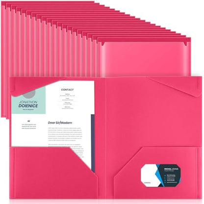 Henoyso 60 Pack Plastic Folders with Clear Front Pockets Bulk Heavy Duty File Folders with 2 Pockets and Card Slot for Student Teacher Back to School Supplies Office Presentation (Hot Pink) - color: Hot Pink