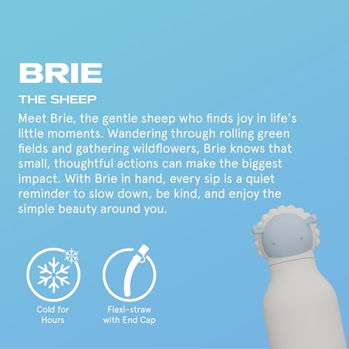 asobu Bestie Bottle Insulated Stainless Steel Water Bottle with Detachable Soft Animal Head Fun Drinking For Kids and Teens with Flexible Reusable Straw 16 Ounce (Sheep) - color: Sheep
