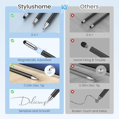 Stylus Pen for Touchscreen, 3-in-1 Magnet Stylus for Nintendo Switch, High Sensitivity Universal Stylus Pen for Nintendo Switch/iPad/iPhone/Android Tablets/Samsung Touch Devices (Black/White) - color: Black/White