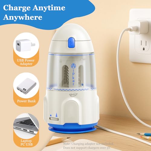 Rechargeable Electric Pencil Sharpener, Automatic Auto in & Out, Adjustable Sharpness for Kids, Students, Teachers & Artists, Built-in 2000mAh Battery, Fits 7–12mm Standard, Colored & Jumbo Pencils