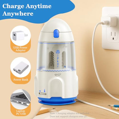 Rechargeable Electric Pencil Sharpener, Automatic Auto in & Out, Adjustable Sharpness for Kids, Students, Teachers & Artists, Built-in 2000mAh Battery, Fits 7–12mm Standard, Colored & Jumbo Pencils