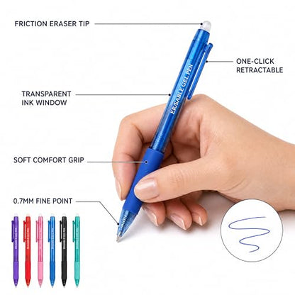 Blue and Black Erasable Gel Pens Bulk, 36 Pack Retractable Erasable Pens, 0.7mm Fine Point Quick Dry Ink, Clicker Pens for Note Taking, Work, Office, Classroom School Supplies - color: Soft Black and Blue