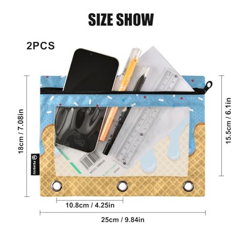 ALAZA Blue Ice Cream Pencil Pouch for 3 Ring Binder 2 Pack Zipper Binder Pencil Bag Case with Clear Window Office Supplies - color: multi2
