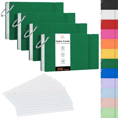 NEEWAY Ruled Index Cards with Ring 3x5 Inches, 200 Count Note Cards Lined, Flash Cards with Rings for Studying, Home and Office (Green) - color: Green