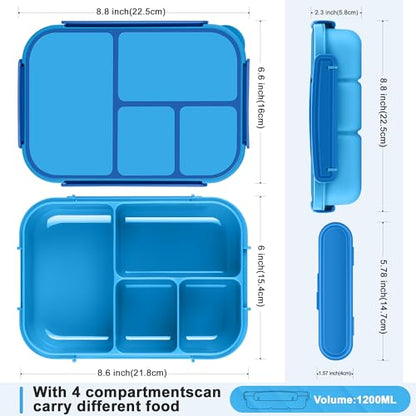 Amathley Lunch Box Kids,Bento Box Adult,Leakproof Lunch Containers for Adults/Kids/Toddler,1200ML-4 Compartments bento Lunch box with Utensil,Microwave & Dishwasher & Freezer Safe (Blue) - color: Blue