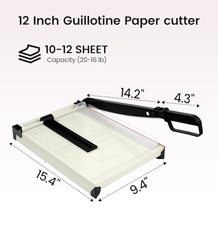 Paper Cutter,Paper Trimmer12" Cutting Length Heavy Duty Guillotine Paper Slicer with Safety Guard and Magnetic Guide Rail,12 Sheets Capacity,Ideal for Offices,Homes,Printing Shops,Photo Studios