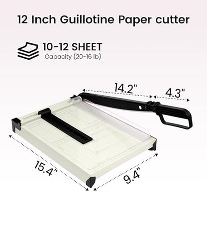 Paper Cutter,Paper Trimmer12" Cutting Length Heavy Duty Guillotine Paper Slicer with Safety Guard and Magnetic Guide Rail,12 Sheets Capacity,Ideal for Offices,Homes,Printing Shops,Photo Studios