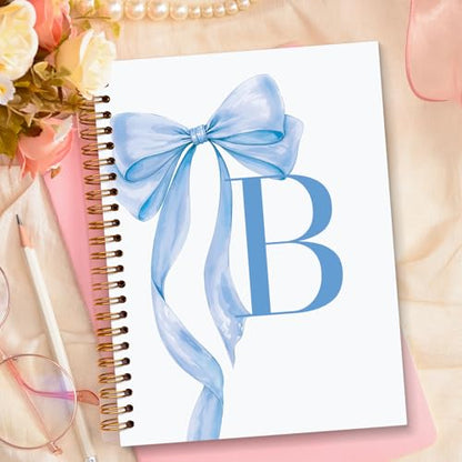 JXREQ Coquette Blue Bow Personalized Notebook, Initial Letter B Monogram Journal, Preppy Girly Ribbon Bow Journal, Monogrammed Gifts for Women, Aesthetic Spiral Notebook 5.5x8.3 - color: B Blue