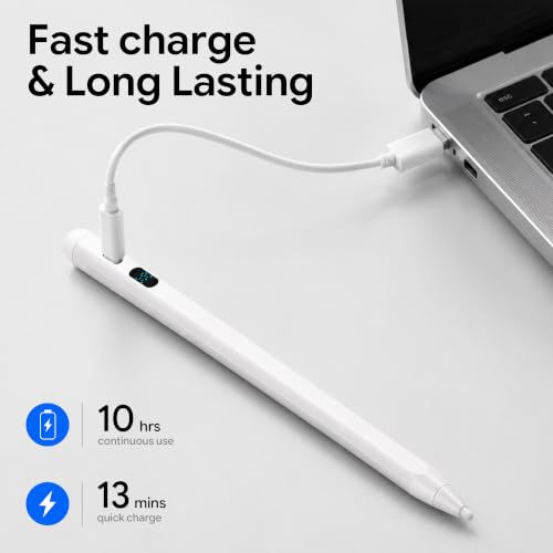 2-in-1 Stylus Pen for Touch Screen with LED Power Display, Universal Stylus Active Pencil for iPad 2018-2026, iPhone, Samsung, Android Tablet, Switch- Tilt Sensitivity Drawing, Fast Charge Digital Pen - color: White
