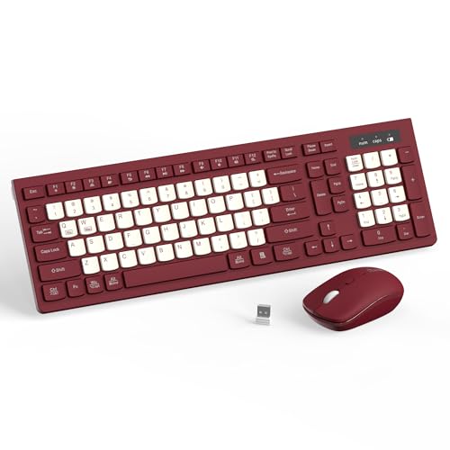 Wireless Keyboard and Mouse Combo, Full-Sized Wireless Keyboard and Adjustable DPI Mouse, 2.4GHz USB Receiver, Keyboard and Mouse for PC, Windows, Desktop, Laptop (Wine Red-B) - color: Wine Red-B