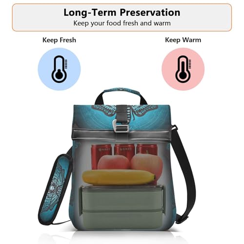 MNSRUU Insulated Lunch Bags Women Men, Skull Butterfly Portable Reusable Thermal Meal Tote Cooler Bag Organizer, Adjustable Shoulder Strap, Handle - color: Butterfly 137