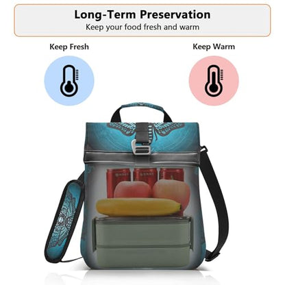 MNSRUU Insulated Lunch Bags Women Men, Skull Butterfly Portable Reusable Thermal Meal Tote Cooler Bag Organizer, Adjustable Shoulder Strap, Handle - color: Butterfly 137