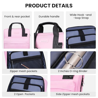 3 Ring Zipper Binder, Durable School Zip Binder, 2" 500 Sheets | Sturdy organizer with strap & pockets fits laptops. Internal pouch keeps daily tech gear easy to carry. - color: Pink