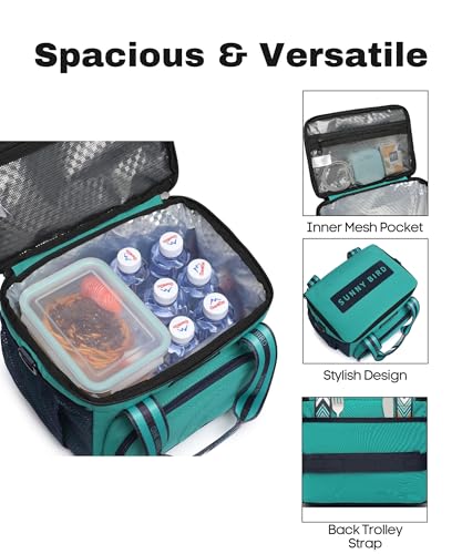 SUNNY BIRD 12L Large Insulated Lunch Bag, Leakproof and Foldable Lunch Cooler Box for Women Adult and Men, Fits 18 Cans (Turquoise Green) - color: Turquoise Green