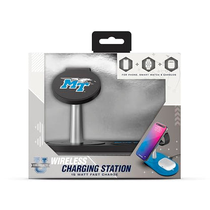 SOAR Collegiate 3-in-1 Wireless Charging Station - color: Middle Tennessee State University