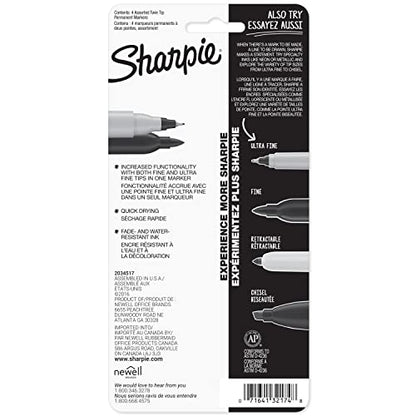 Sharpie Twin Tip Permanent Markers, Fine and Ultra Fine, Black, 4 Count