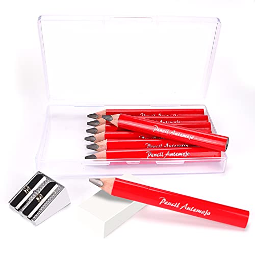 Suitable for 2-6 years old short triangle grip thick pencil 8 3.5-inch preschool children handwritten drawing mini wooden pencils (red, 5mm thick core) (Red) - color: Red
