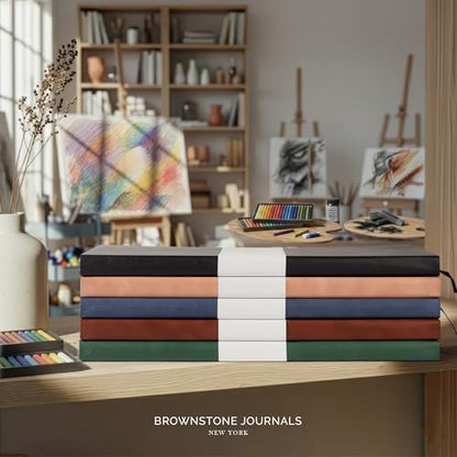 BROWNSTONE JOURNALS A4 Sketch Book Hardcover - 80 Sheets 100 GSM Paper 8.5"x11.5", Lay Flat, Vegan Leather Cover, Elastic Band, Back Pocket, Art Drawing Book (Symphony Blue) - color: Symphony Blue, size: A4 (8.5" x 11.5")