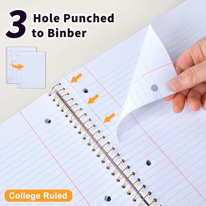 Spiral Notebook College Ruled Paper 8" x 10-1/2", 1 Subject Spiral Notebook 80GSM Paper, 3-Hole Punched Perforated Pages Ideal for School, Office, Writing, 75 Sheets Lined Journaling Notebook, Pink - color: Pink
