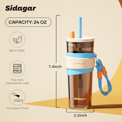 24oz Tritan Water Bottle with Straw and Silicone Sleeve, Brown Leak-Proof Aesthetic Tumbler with Portable Carrying Strap, BPA-Free Reusable Straw Cup for School, Office, Gym - color: Cocoa Smoothie