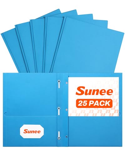SUNEE 2 Pocket Folders with Prongs (25 Pack, Blue), Paper Folders with 2 Pockets and 3 Prongs Fit Letter Size Paper, Folders with Prongs for School Office Home Business - color: Blue